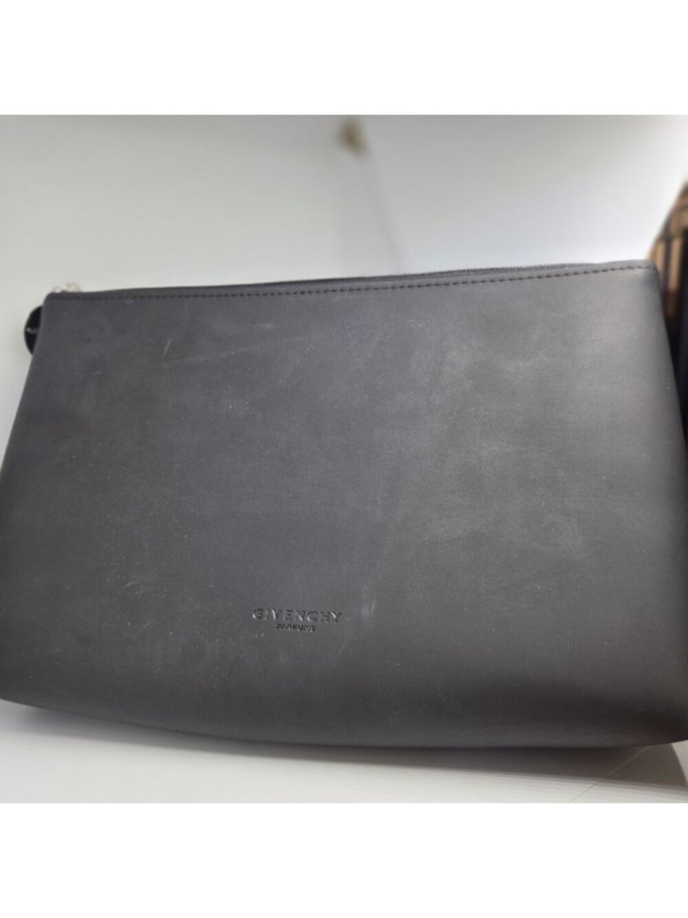 Givenchy Parfums Black Matte Zipper Cosmetic Pouch Makeup Bag GWP Clover Pattern